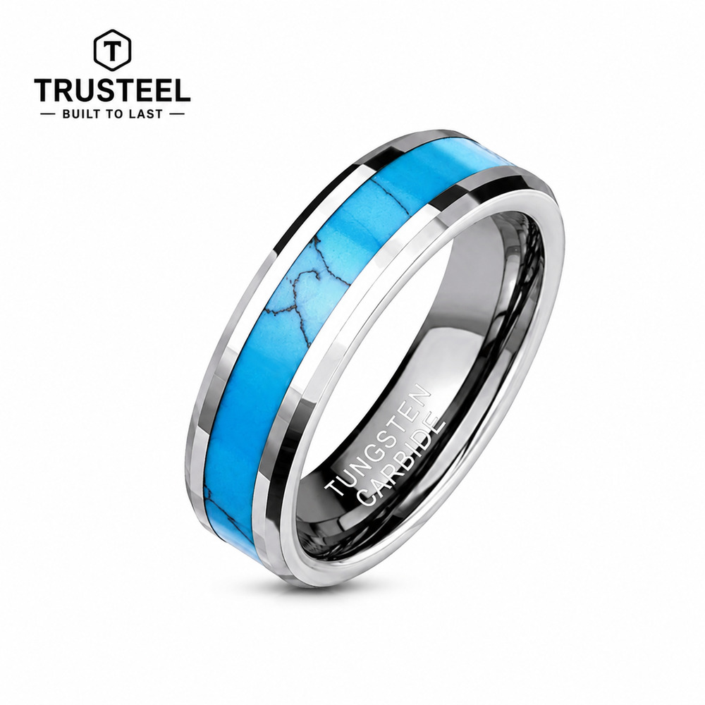 Tungsten Carbide turquoise inlay Ring Men Women band size 10